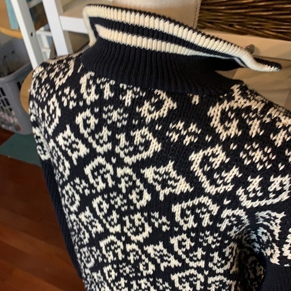 Boogie Black/Cream Bomull Cotton Patterned Thick 1/4 Zip Sweater Size Large - Picture 7 of 10